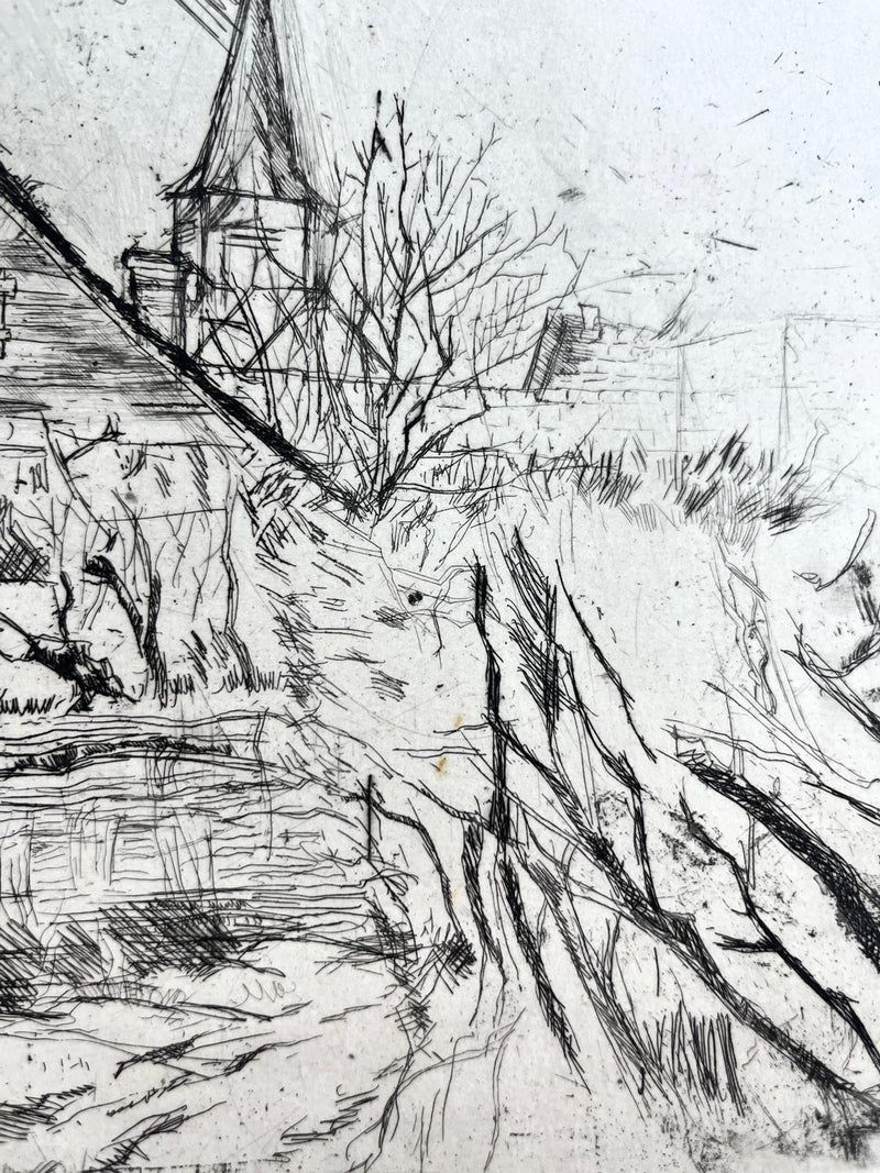 Solange de BIÈVRE : Paysage rural, Gravure originale signée