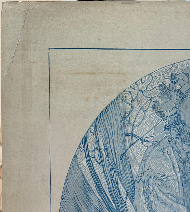 Alphonse MUCHA : Jeune fille à la couronne de fleurs, Lithographie originale