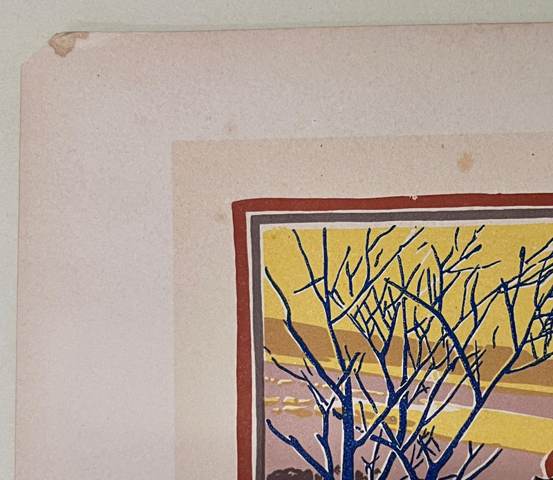 Louis John RHEAD : Sur la glace au coucher de soleil, Lithographie originale signée