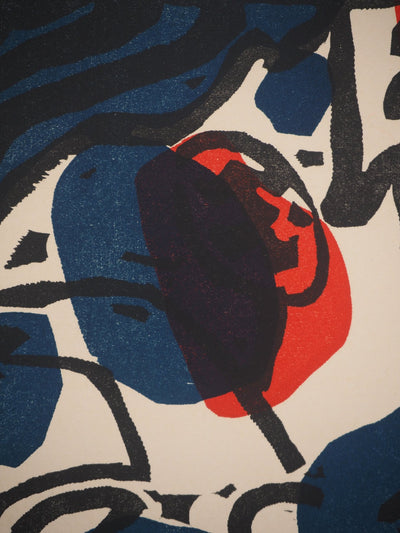 Vassily KANDINSKY : Composition en bleu et rouge, Bois gravé signé