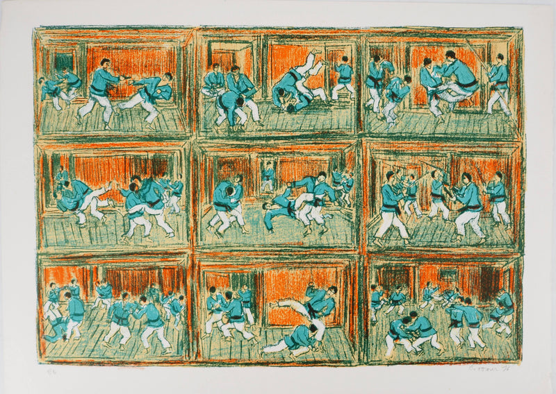 André COTTAVOZ : Combats au Dojo : série de duels, Lithographie originale signée