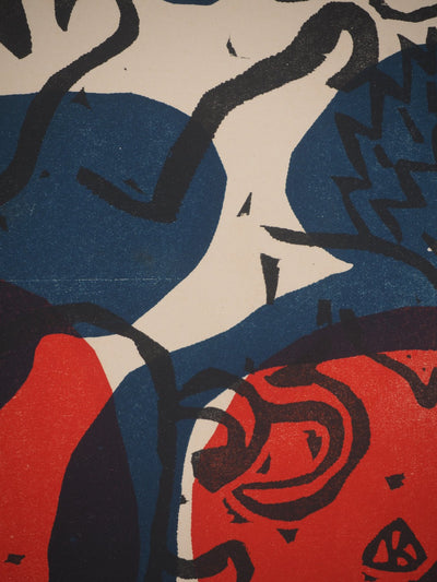 Vassily KANDINSKY : Composition en bleu et rouge, Bois gravé signé