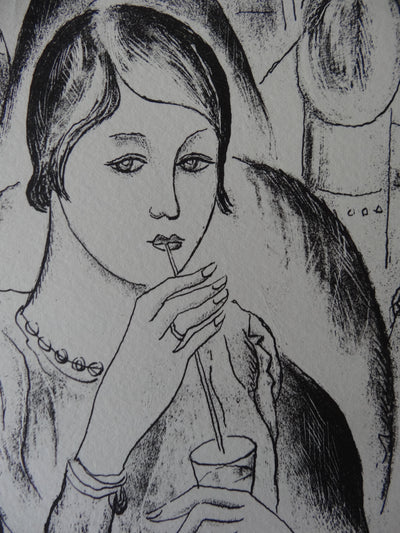 Jean BERQUE : Femme buvant une orangeade (Kate), Lithographie originale (photo de détail 3) - Crédit photo : Galerie Art.Paris