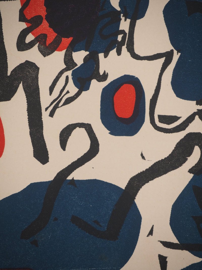 Vassily KANDINSKY : Composition en bleu et rouge, Bois gravé signé