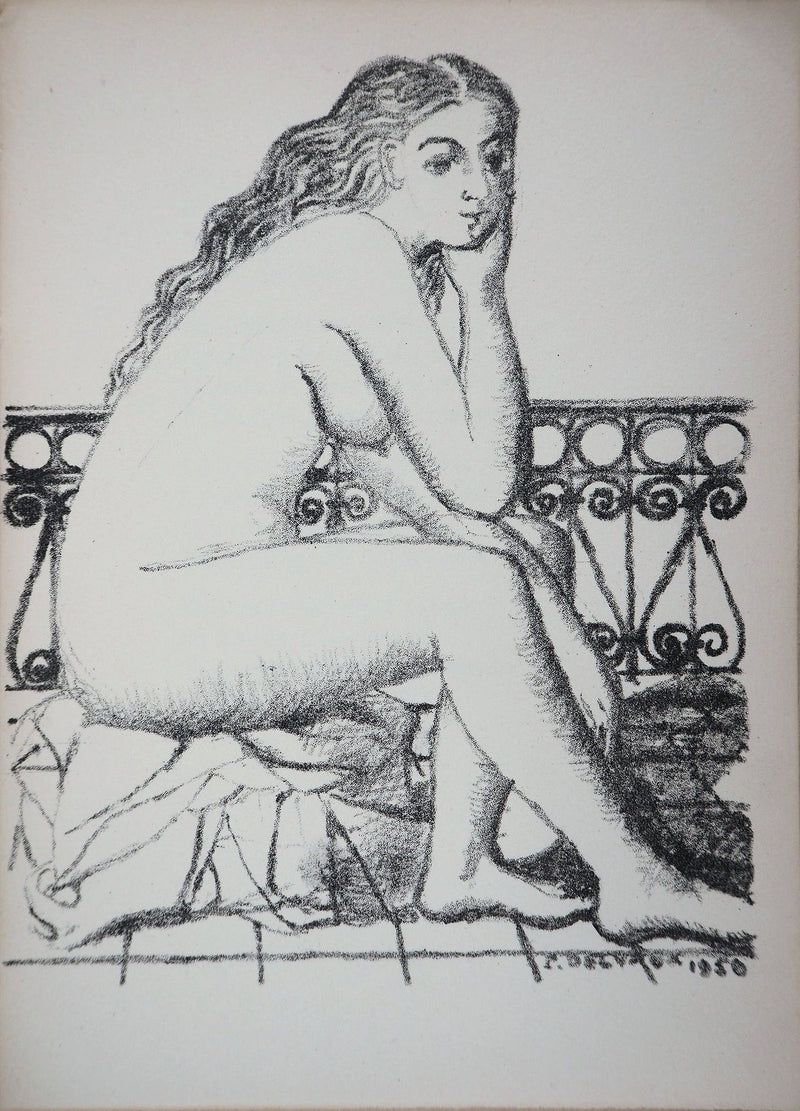 Paul DELVAUX : Nu pensi, Lithographie originale (vue générale) - Crédit photo : Galerie Art.Paris