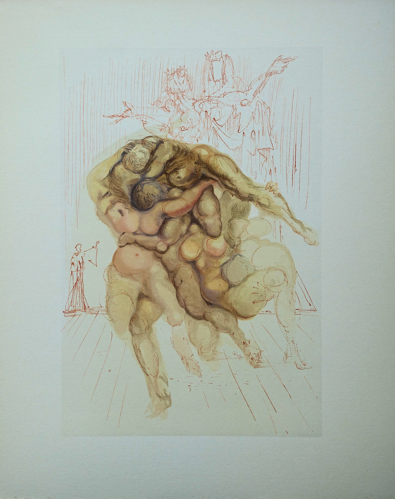 Salvador DALI : Divine Comédie, Enfer 8, Les coléreux, Gravure sur bois originale (vue générale) - Crédit photo : Galerie Art.Paris