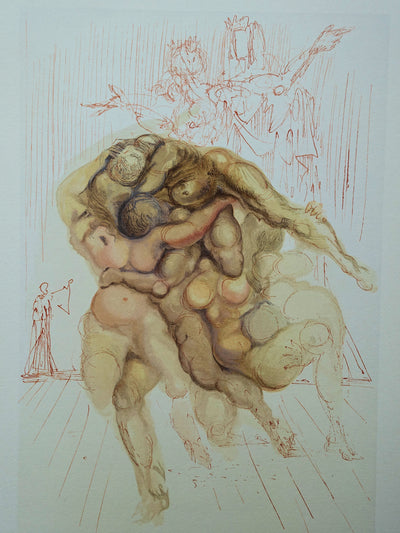 Salvador DALI : Divine Comédie, Enfer 8, Les coléreux, Gravure sur bois originale (photo de détail 2) - Crédit photo : Galerie Art.Paris