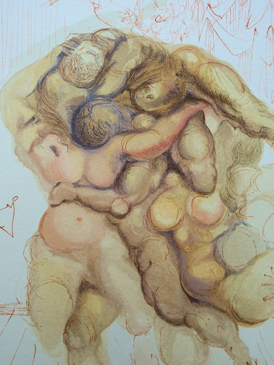 Salvador DALI : Divine Comédie, Enfer 8, Les coléreux, Gravure sur bois originale (photo de détail 5) - Crédit photo : Galerie Art.Paris
