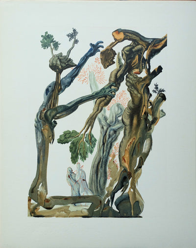 Salvador DALI : Divine Comédie, Enfer 13, La forêt des suicidés, Gravure sur bois originale (vue générale) - Crédit photo : Galerie Art.Paris