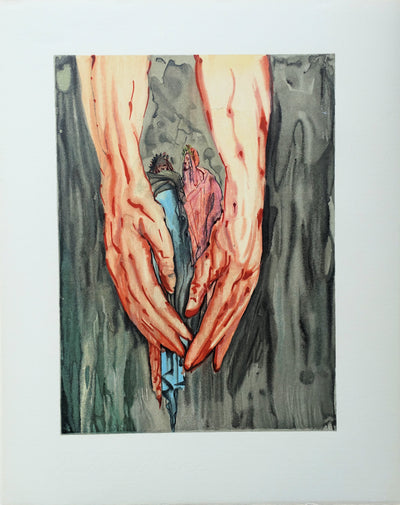 Salvador DALI : Divine Comédie, Enfer 16, La montée de Géryon, Gravure sur bois originale (vue générale) - Crédit photo : Galerie Art.Paris