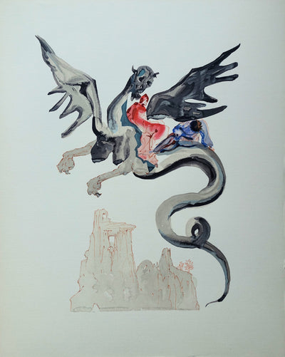 Salvador DALI : Divine Comédie, Enfer 17, Les usuriers, Gravure sur bois originale (vue générale) - Crédit photo : Galerie Art.Paris