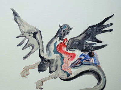 Salvador DALI : Divine Comédie, Enfer 17, Les usuriers, Gravure sur bois originale (photo de détail 2) - Crédit photo : Galerie Art.Paris