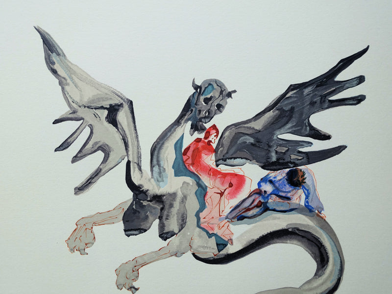 Salvador DALI : Divine Comédie, Enfer 17, Les usuriers, Gravure sur bois originale (photo de détail 2) - Crédit photo : Galerie Art.Paris
