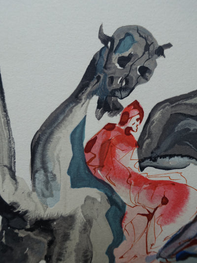 Salvador DALI : Divine Comédie, Enfer 17, Les usuriers, Gravure sur bois originale (photo de détail 3) - Crédit photo : Galerie Art.Paris