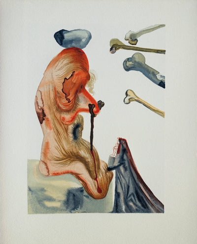 Salvador DALI : Divine Comédie, Enfer 18, Les trompeurs, Gravure sur bois originale (vue générale) - Crédit photo : Galerie Art.Paris