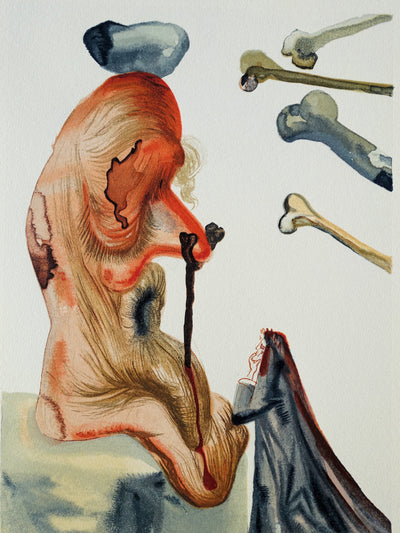 Salvador DALI : Divine Comédie, Enfer 18, Les trompeurs, Gravure sur bois originale (photo de détail 2) - Crédit photo : Galerie Art.Paris