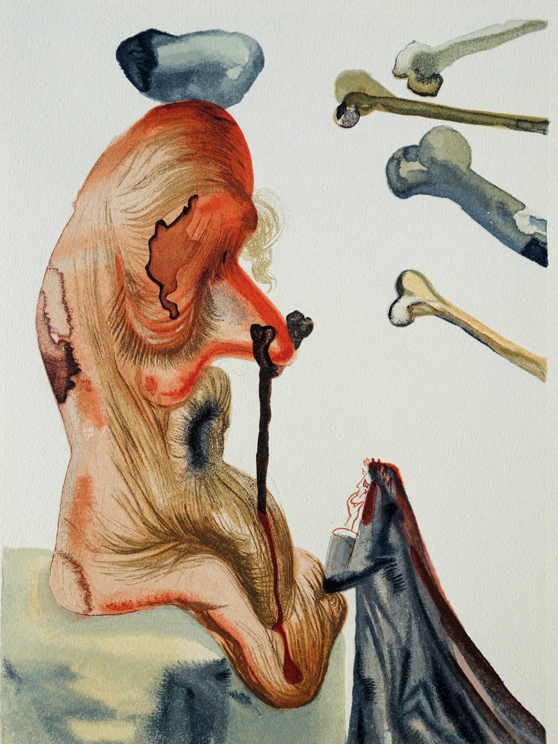 Salvador DALI : Divine Comédie, Enfer 18, Les trompeurs, Gravure sur bois originale (photo de détail 2) - Crédit photo : Galerie Art.Paris