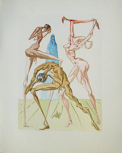Salvador DALI : Divine Comédie, Enfer 19, Les simoniaques, Gravure sur bois originale (vue générale) - Crédit photo : Galerie Art.Paris