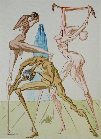 Salvador DALI : Divine Comédie, Enfer 19, Les simoniaques, Gravure sur bois originale (photo de détail 2) - Crédit photo : Galerie Art.Paris