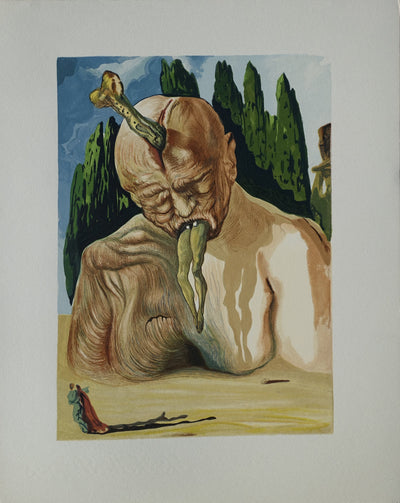 Salvador DALI : Divine Comédie, Enfer 27, Le diable logicien, Gravure sur bois originale (vue générale) - Crédit photo : Galerie Art.Paris