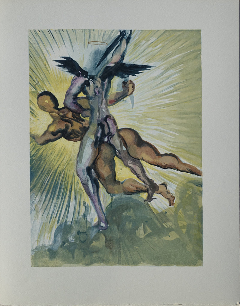 Salvador DALI : Divine Comédie, Purgatoire 8, Les anges de la vallée, Gravure sur bois originale (vue générale) - Crédit photo : Galerie Art.Paris