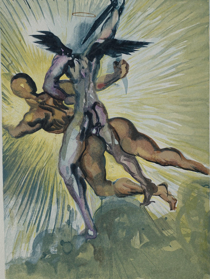Salvador DALI : Divine Comédie, Purgatoire 8, Les anges de la vallée, Gravure sur bois originale (photo de détail 2) - Crédit photo : Galerie Art.Paris