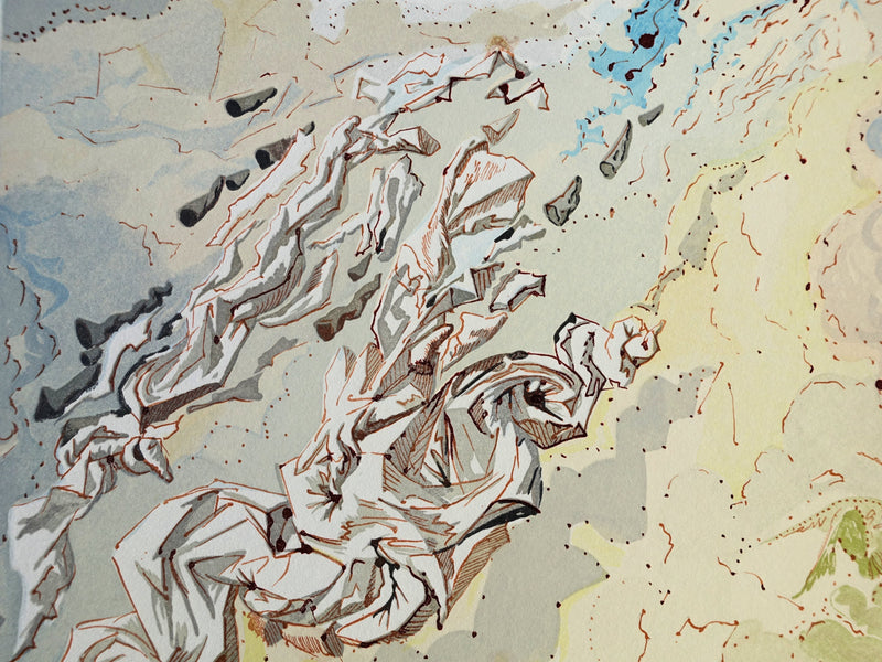 Salvador DALI : Divine Comédie, Paradis 20, Le sixième ciel de Jupiter, Gravure sur bois originale (photo de détail 4) - Crédit photo : Galerie Art.Paris