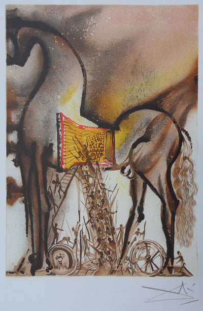 Salvador DALI : Les Chevaux, Le Cheval de Troie, Lithographie signée