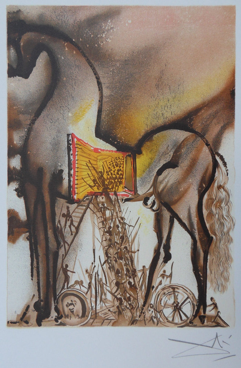 Salvador DALI : Les Chevaux, Le Cheval de Troie, Lithographie signée