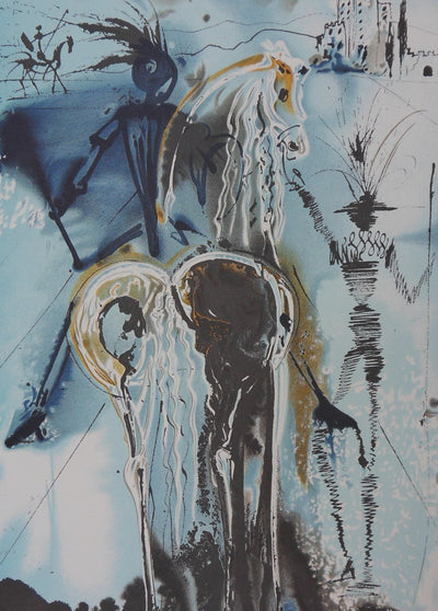 Salvador DALI : Les Chevaux, Don Quichotte, Lithographie signée