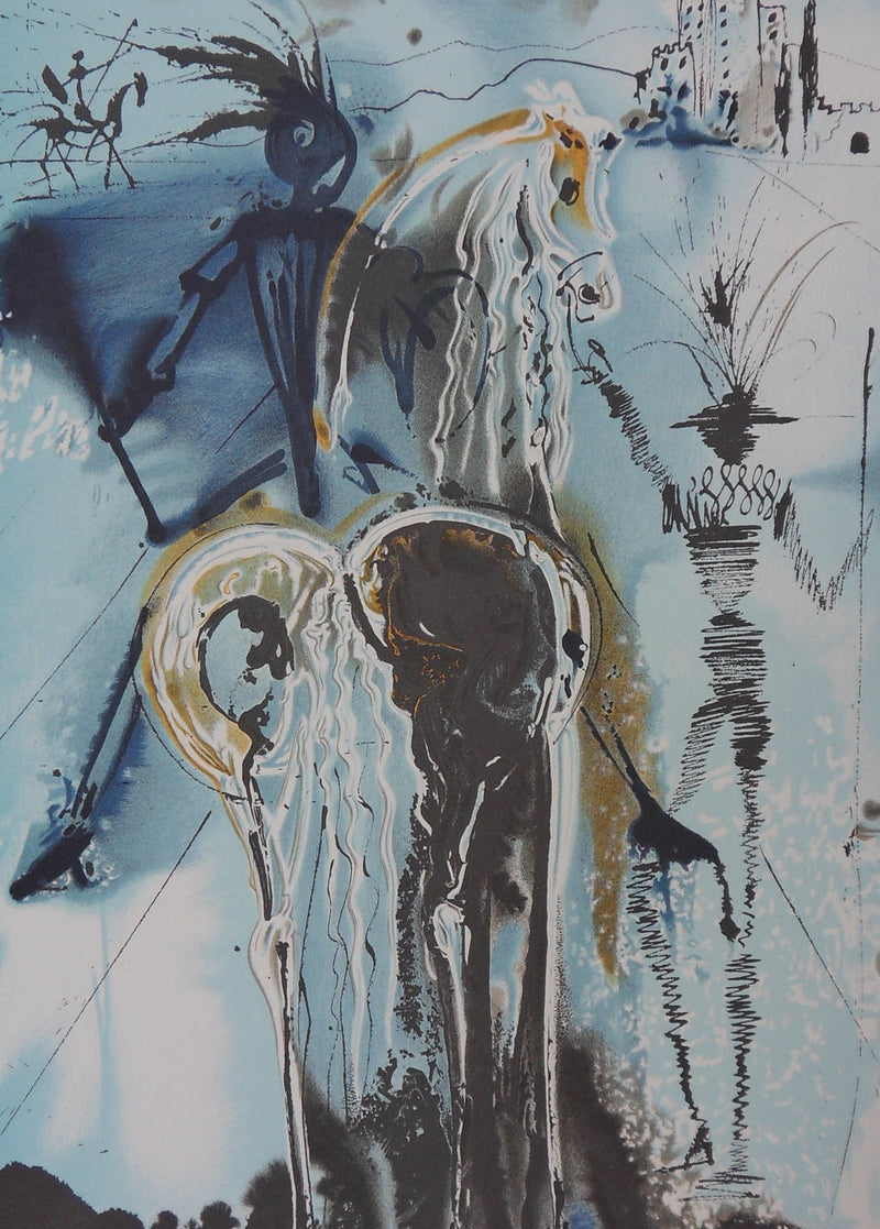 Salvador DALI : Les Chevaux, Don Quichotte, Lithographie signée