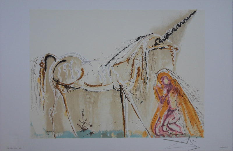 Salvador DALI : Les chevaux, La Licorne, Lithographie signée