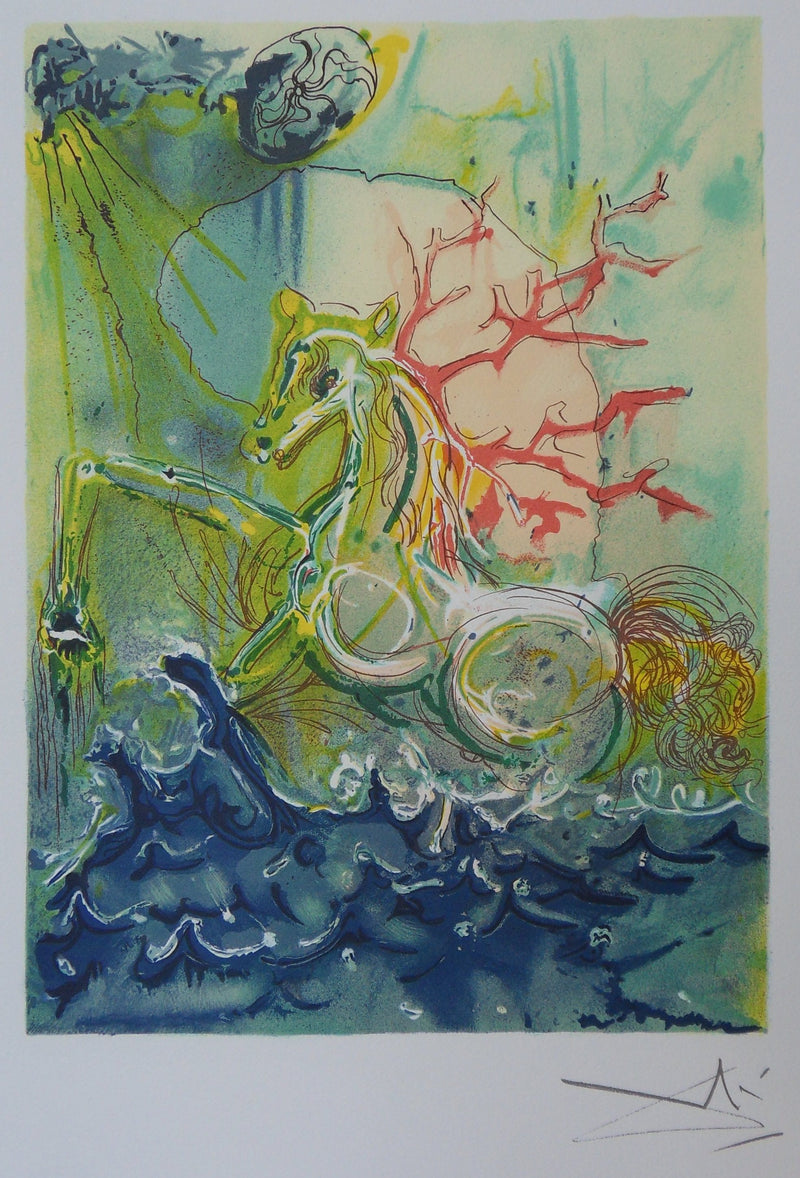 Salvador DALI : Les Chevaux, Neptune, Lithographie signée