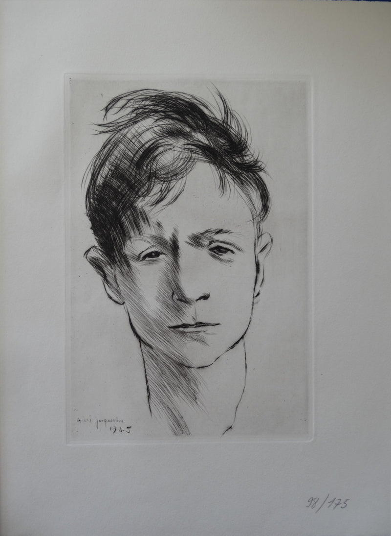 André JACQUEMIN : Portrait de jeune homme, Gravure originale signée