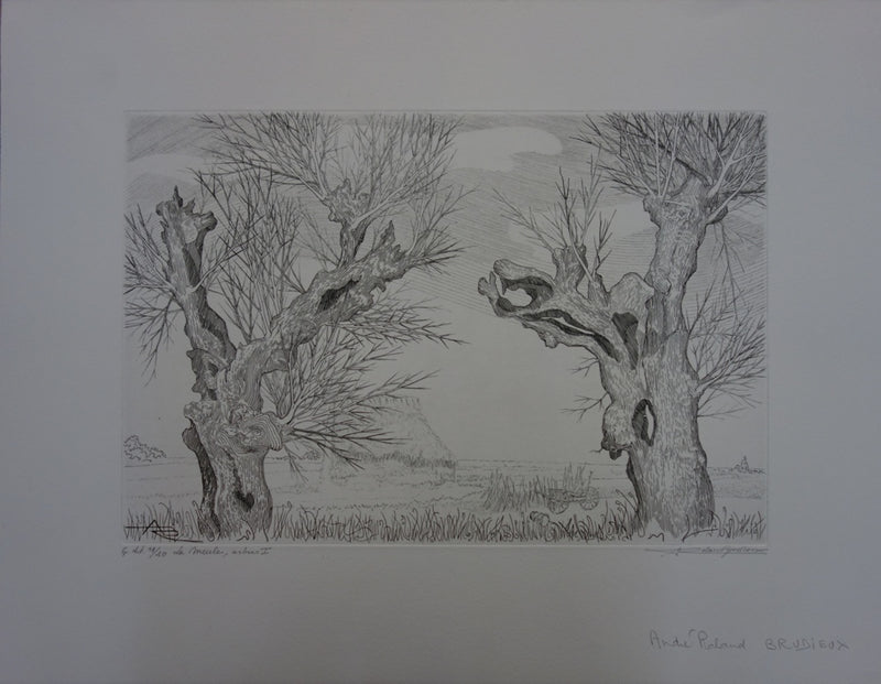 André Roland BRUDIEUX : Les vieux arbres noueux, Gravure originale signée