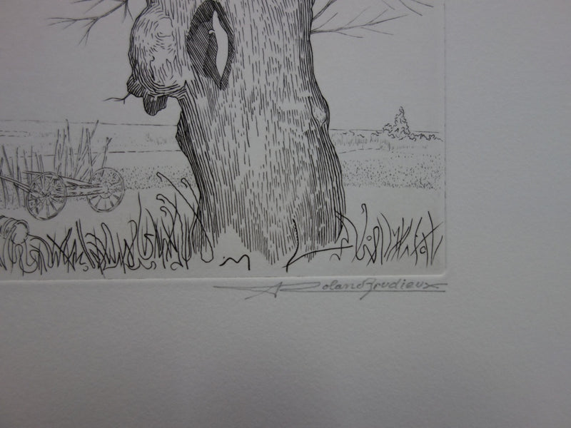 André Roland BRUDIEUX : Les vieux arbres noueux, Gravure originale signée