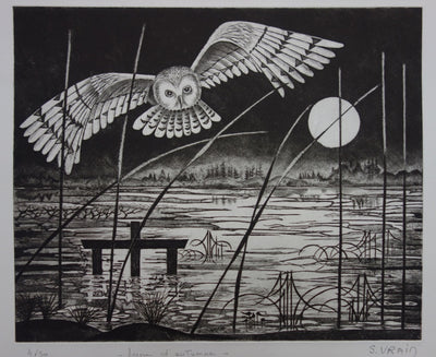 Simone VRAIN : Lune d’automne, Gravure originale signée