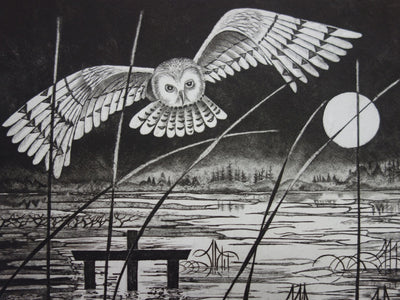 Simone VRAIN : Lune d’automne, Gravure originale signée