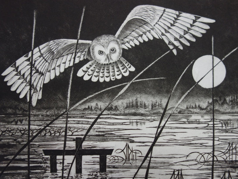 Simone VRAIN : Lune d’automne, Gravure originale signée