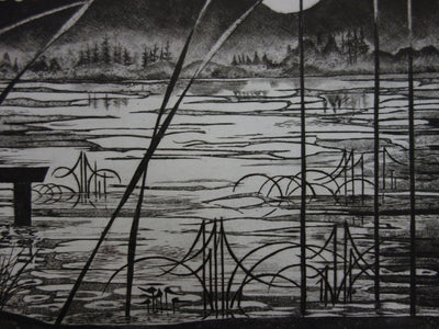 Simone VRAIN : Lune d’automne, Gravure originale signée