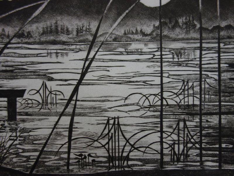 Simone VRAIN : Lune d’automne, Gravure originale signée
