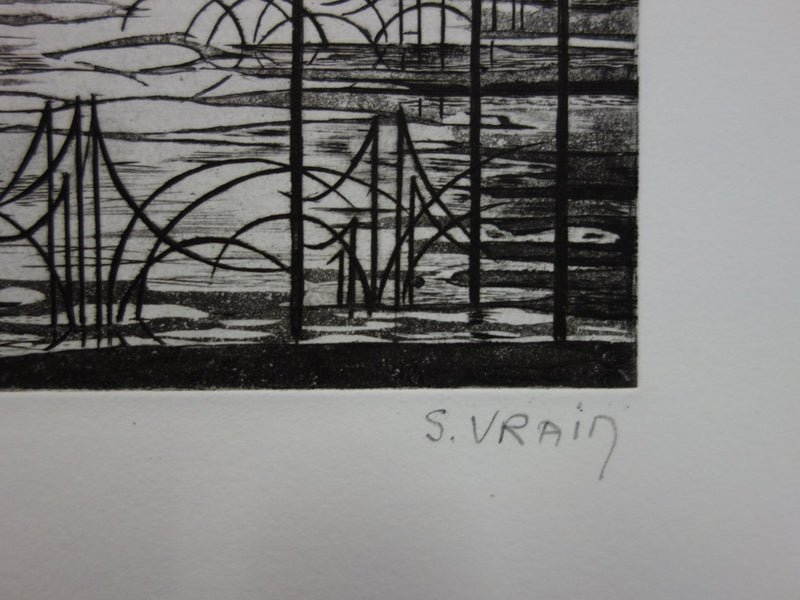 Simone VRAIN : Lune d’automne, Gravure originale signée