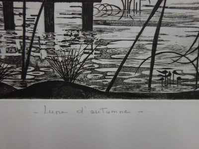 Simone VRAIN : Lune d’automne, Gravure originale signée