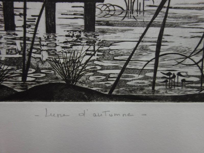 Simone VRAIN : Lune d’automne, Gravure originale signée