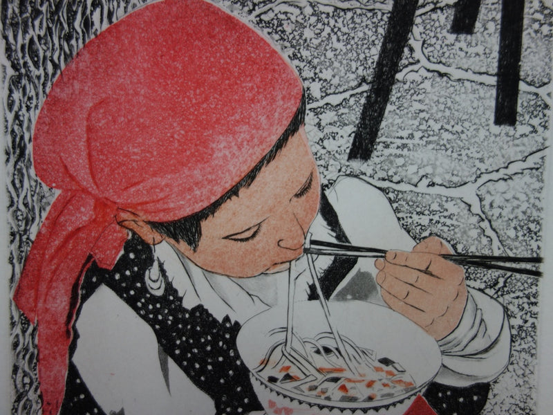 BT Simone VRAIN: Little Ouigour girl, Original signed engraving