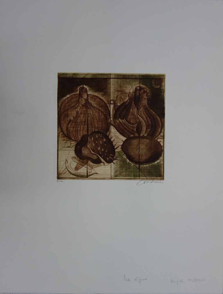 Brigitte COUDRAIN : Les oignons, Gravure originale (photo de détail 3) - Crédit photo : Galerie Art.Paris