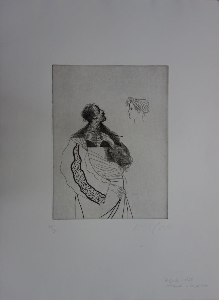 Miguel CONDE : Le peintre et son modèle, Gravure originale signée