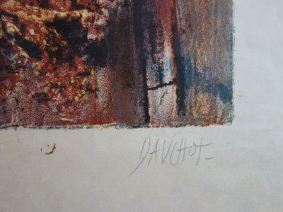 BT Gabriel DAUCHOT: Frau mit Regenschirm, Original signierte Lithographie