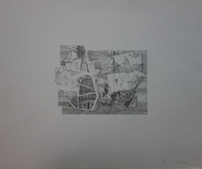 Hans Georg RAUCH : Le bateau kaleïdoscope, Gravure originale signée
