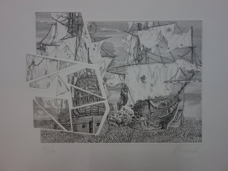 Hans Georg RAUCH : Le bateau kaleïdoscope, Gravure originale signée
